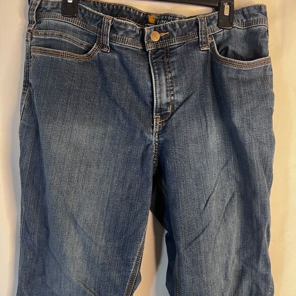Carhartt Relaxed Fit Flannel Lined Denim Blue Jeans Size 16 Regular - Picture 3 of 13